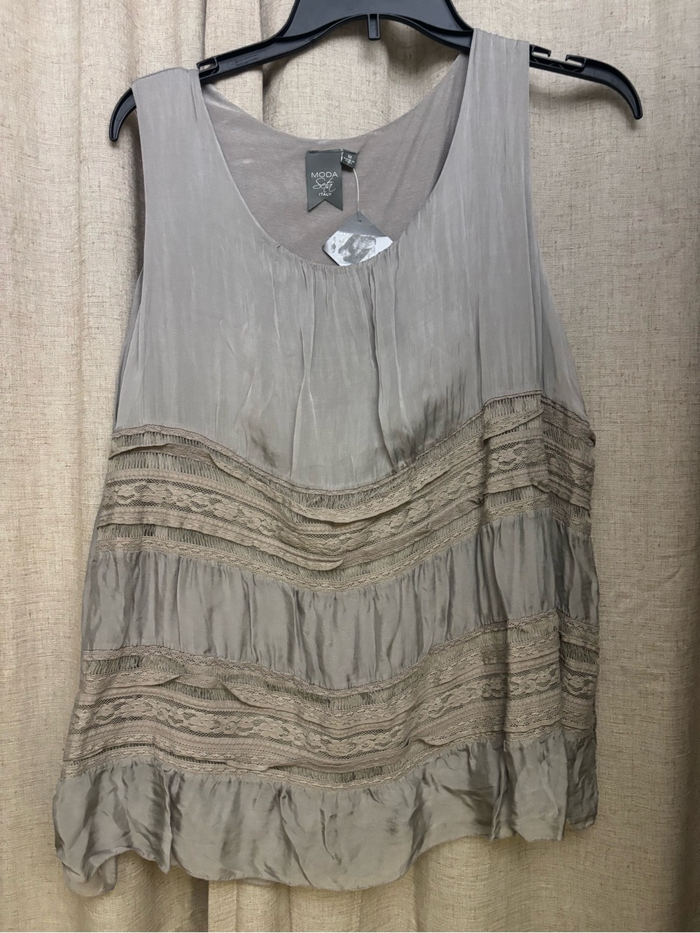 Moda International Silk Taupe Lace-Trim Sleeveless Camisole